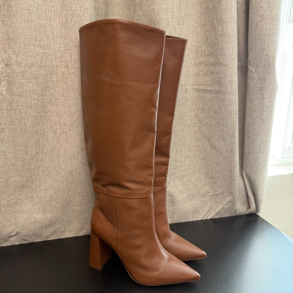 Steve Madden Handles Boots Women's 8-1/2 Brown Leather Heels Knee-High Luxury - Picture 2 of 14